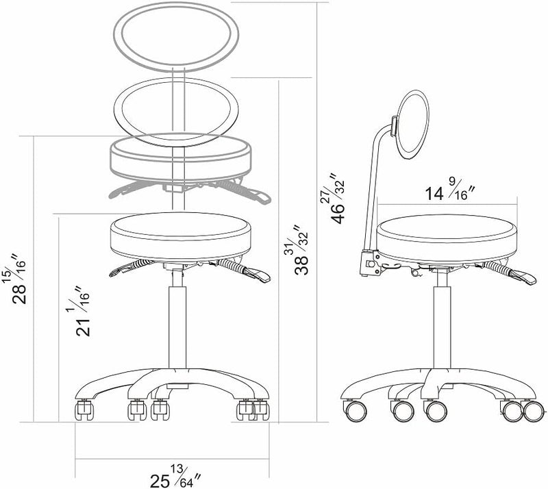 Dream In Reality Polaris Rolling Stool DIR 9025CYH