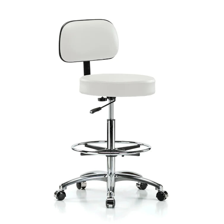 Graham Field Physician Stool, D-Handle Release, Polished Aluminum Base w/Backrest and Foot Ring 9702-BFR-AL