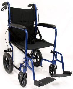 Karman Healthcare LT-1000HB 19" seat 19 lbs. Lightweight Transport Chair with Hand Brakes and Removable Footrest in Blue LT-1000HB-BL