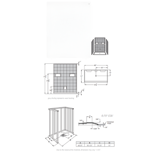 Mobility Bathworks 6030, 6032 Acrylic Shower System Barrier Free 1" Threshold