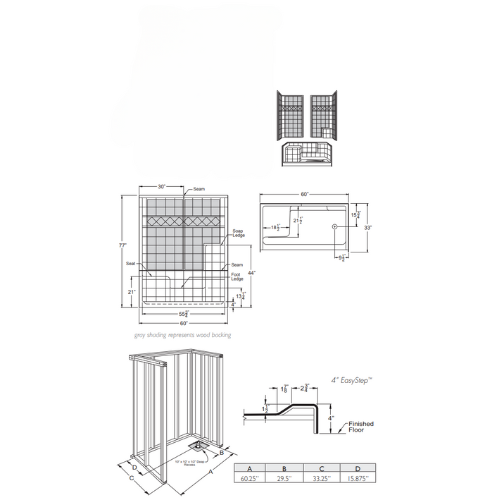 Mobility Bathworks 6030, 6032 Acrylic Shower System Barrier Free 1" Threshold