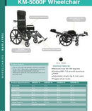 Karman Healthcare KM 5000 Lightweight Reclining Wheelchair with Removable Desk Armrest KM5000F18B-MS