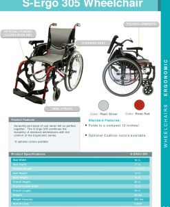 Karman Healthcare S-Ergo 305 Ultra Lightweight Ergonomic Wheelchair with Adjustable Seat Height S-ERGO305Q16SS