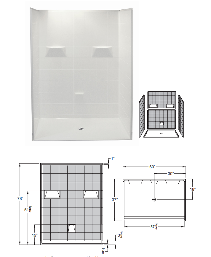 Mobility Bathworks 6036 Subway Shower System 5 Piece Barrier Free Standard Series 6036SSS1