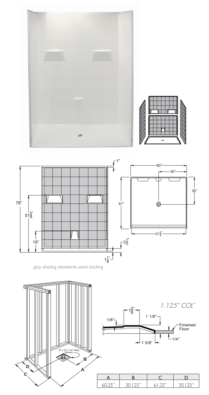 Mobility Bathworks 6048 Fiberglass Shower System 5 Piece Barrier Free 6033SS