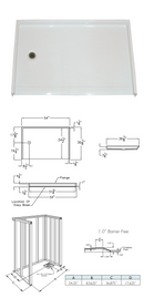 Mobility Bathworks 5050, 5436 Barrier Free Shower Pans 1" Threshold