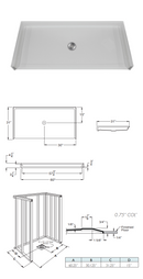 Mobility Bathworks 6030 Barrier Free Shower Pan 1" Threshold