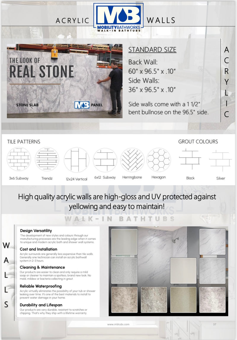 Mobility Bathworks 6030, 6032 Acrylic Shower System Barrier Free 1" Threshold