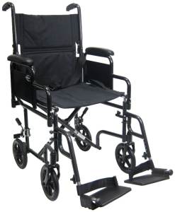 Karman Healthcare T-2700 Black Transport Wheelchair with Removable Armrest and Footrest